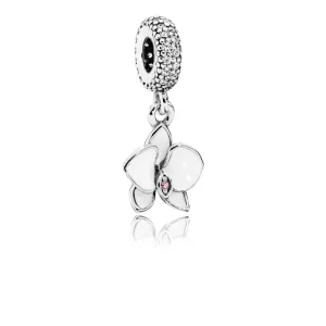(image for) PANDORA Orchid, White Enamel, Clear Orchid CZ Dangle Charm - 791554EN12