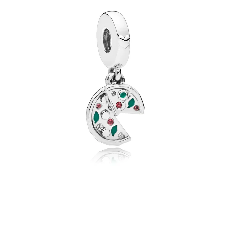 (image for) PANDORA Passion for Pizza Dangle Charm, Green Enamel, Red Crystal & Clear CZ - 797443CZ - Product Image
