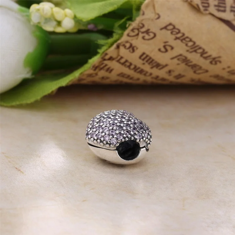 (image for) PANDORA Pavé Open My Heart Clip, Pink CZ - 791427PCZ - View 4