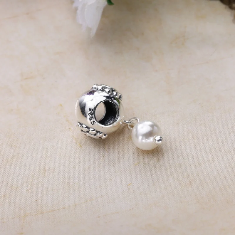 (image for) PANDORA Pearl of wisdom Dangle, white pearl clear cz - 790873P - View 4