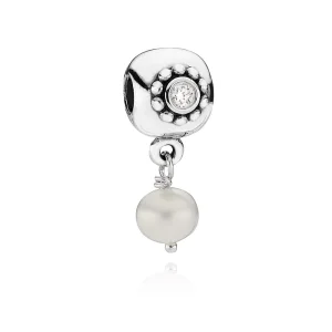 (image for) PANDORA Pearl of wisdom Dangle, white pearl clear cz - 790873P