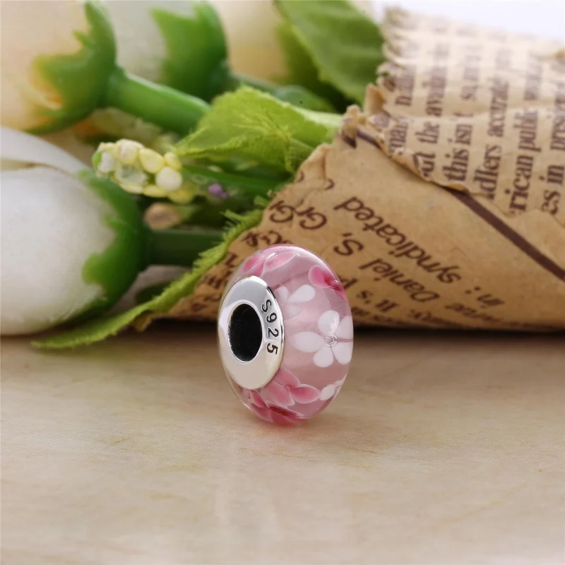 (image for) PANDORA Pink flower Glass Murano Charm - 791652A - View 2