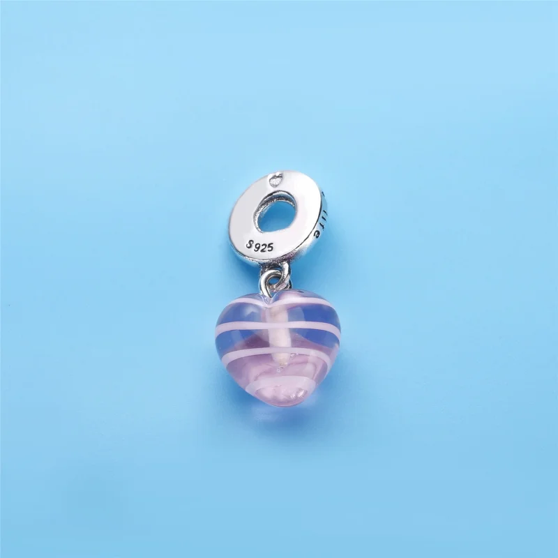 (image for) PANDORA Pink Ribbon Heart Dangle Charm, Murano Glass - 797069 - View 2