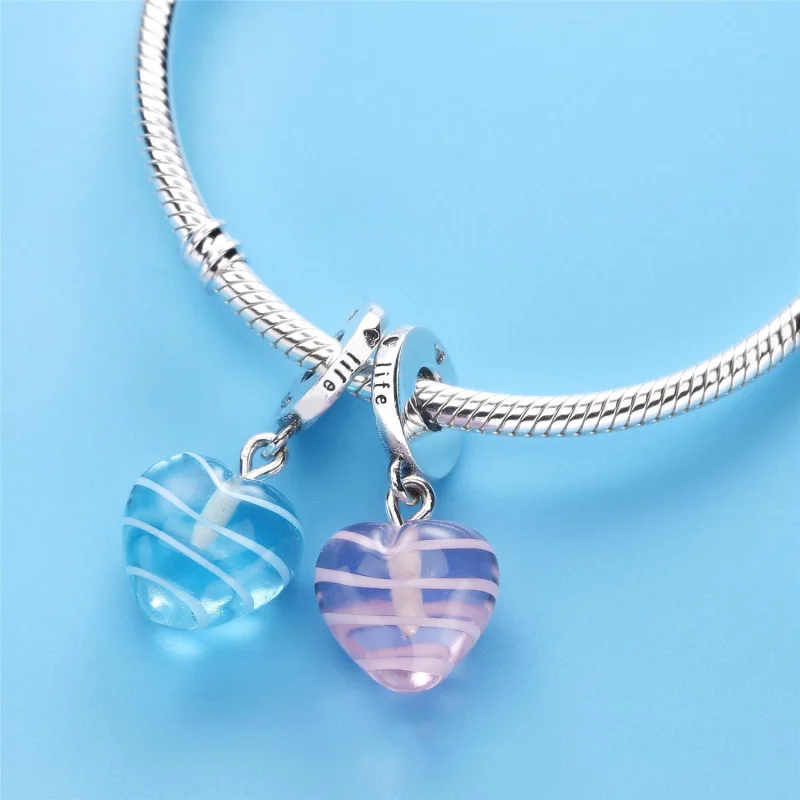 (image for) PANDORA Pink Ribbon Heart Dangle Charm, Murano Glass - 797069 - View 3