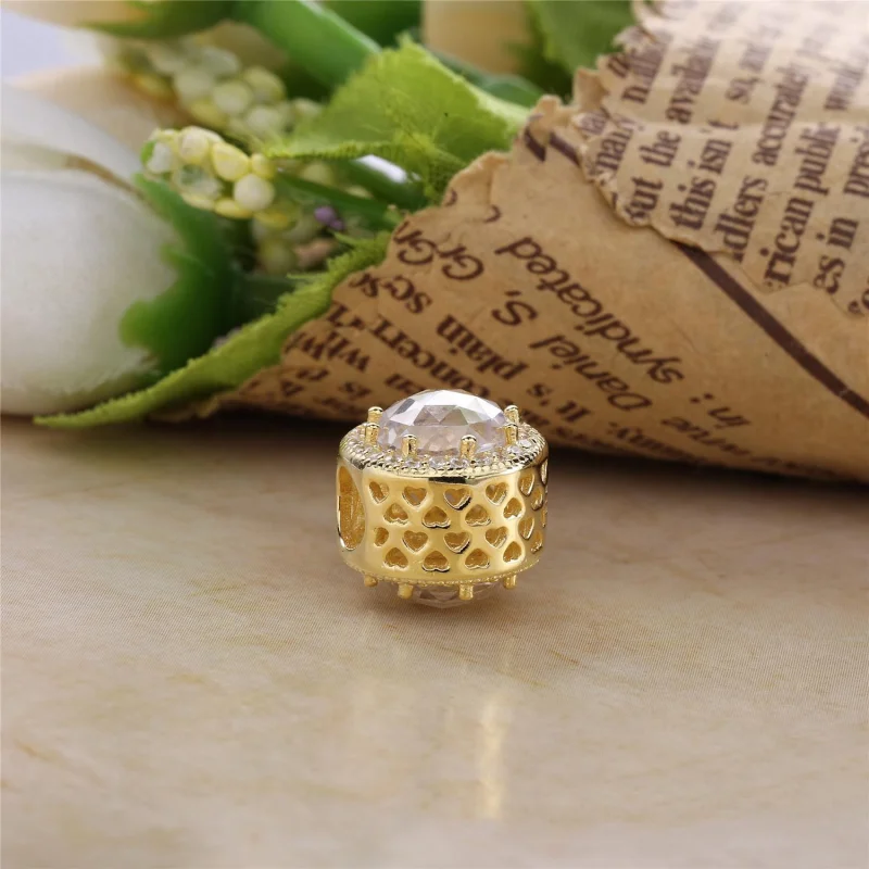 (image for) PANDORA Radiant Hearts Charm, 14K Gold  Clear CZ - 750843CZ - View 3