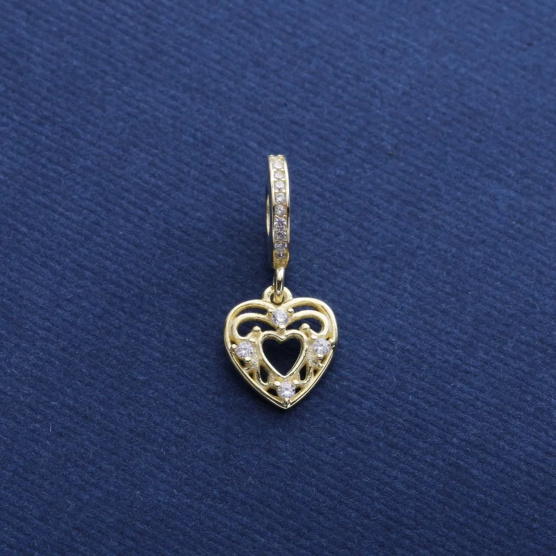(image for) PANDORA Romantic Heart Dangle Charm, 14K Gold Clear CZ - 751001CZ - View 2