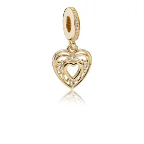 PANDORA Romantic Heart Dangle Charm, 14K Gold Clear CZ - 751001CZ