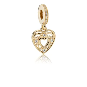 (image for) PANDORA Romantic Heart Dangle Charm, 14K Gold Clear CZ - 751001CZ