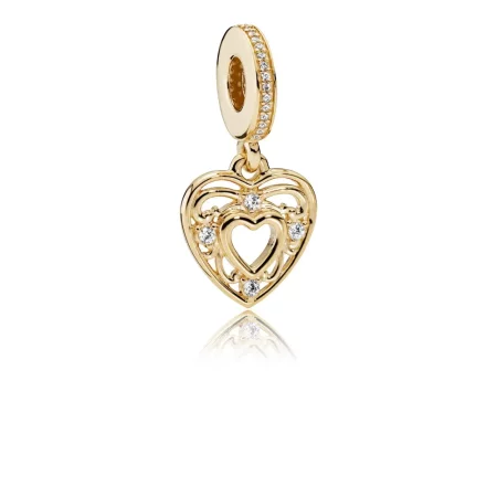 PANDORA Romantic Heart Dangle Charm, 14K Gold Clear CZ - 751001CZ
