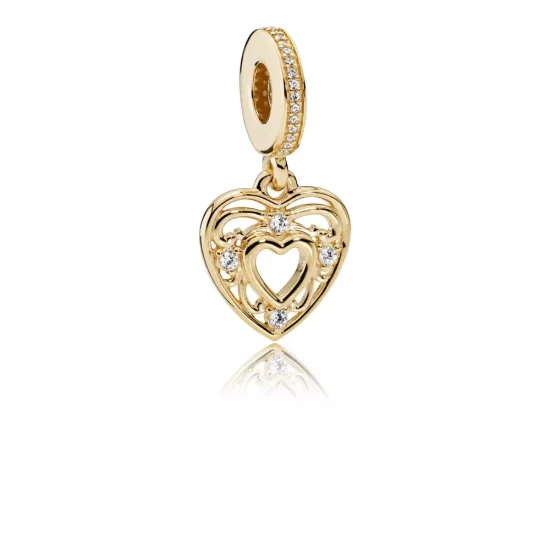 PANDORA Romantic Heart Dangle Charm, 14K Gold Clear CZ - 751001CZ