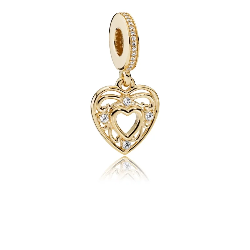 (image for) PANDORA Romantic Heart Dangle Charm, 14K Gold Clear CZ - 751001CZ - Product Image