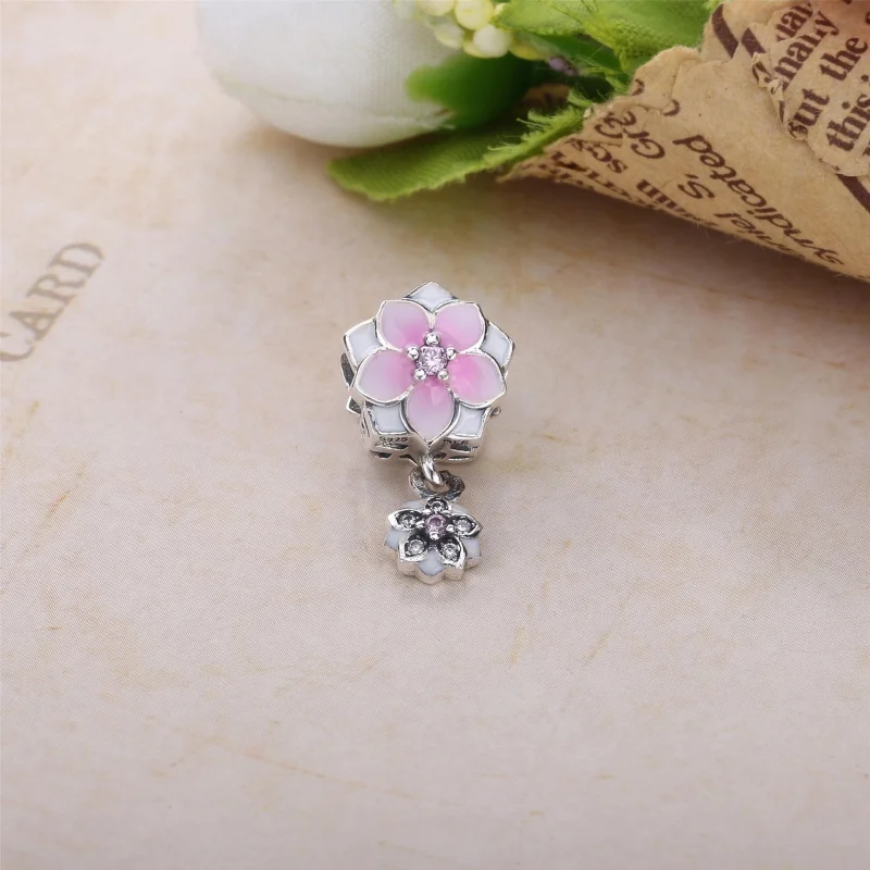 (image for) PANDORA Rose Gold Magnolia Bloom Pale Cerise Enamel Pink Clear CZ Da Dangle - 79 - View 2