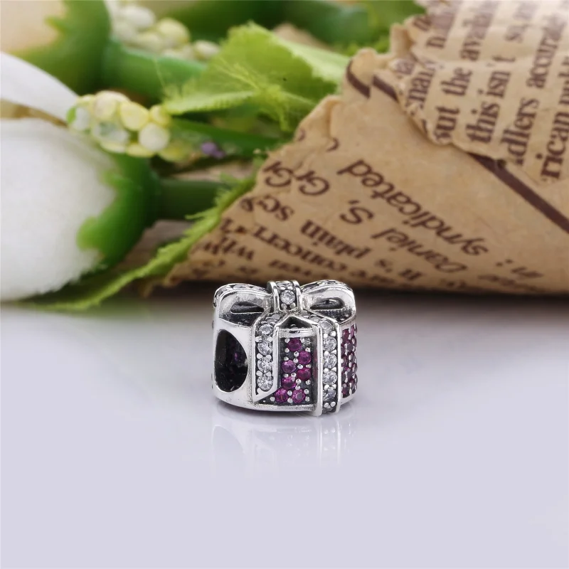 (image for) PANDORA Shimmering Gift Charm, Red Clear CZ - 792006CZR - View 4