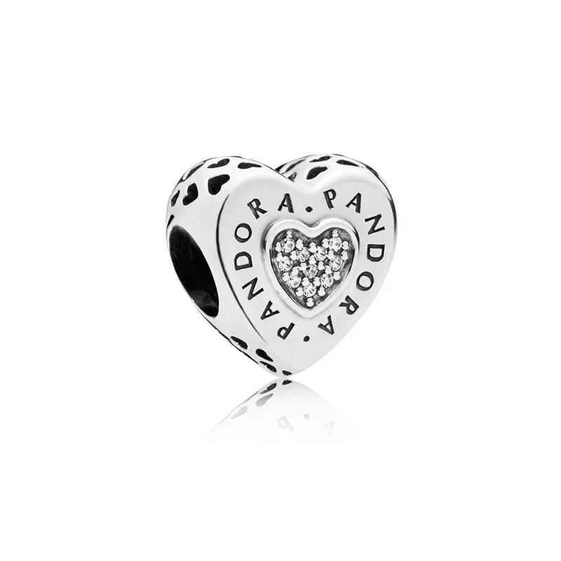 (image for) PANDORA Signature Heart Charm, Clear CZ - 797375CZ - Product Image