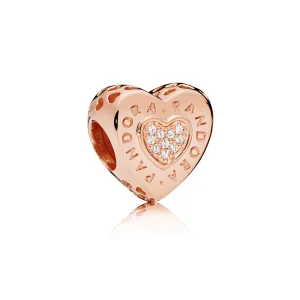 (image for) PANDORA Signature Heart Charm, PANDORA Rose™ & Clear CZ - 787375CZ