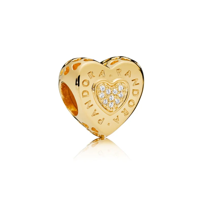 (image for) PANDORA Signature Heart Charm, PANDORA Shine™ & Clear CZ - 767375CZ - Product Image