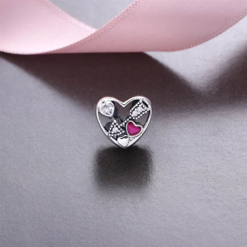 (image for) PANDORA Struck By Love Charm, Magenta Enamel Clear CZ - 792039CZ - View 2