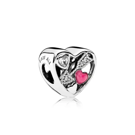 PANDORA Struck By Love Charm, Magenta Enamel Clear CZ - 792039CZ