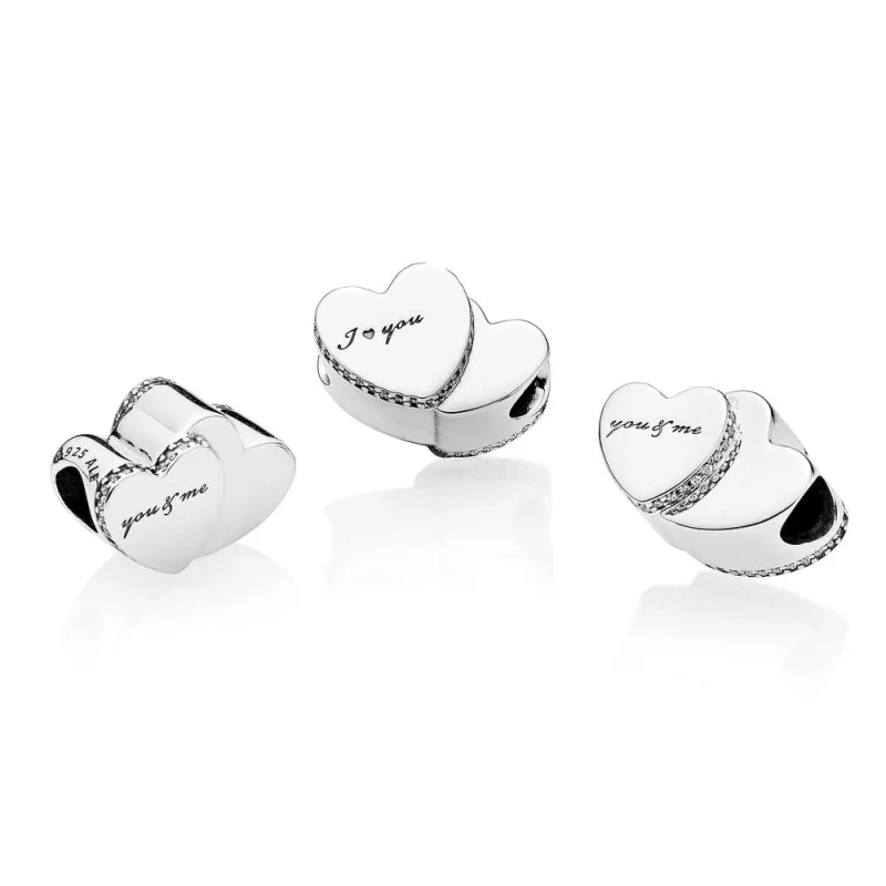 (image for) PANDORA Two Hearts Charm, Clear CZ - 796560CZ - View 3