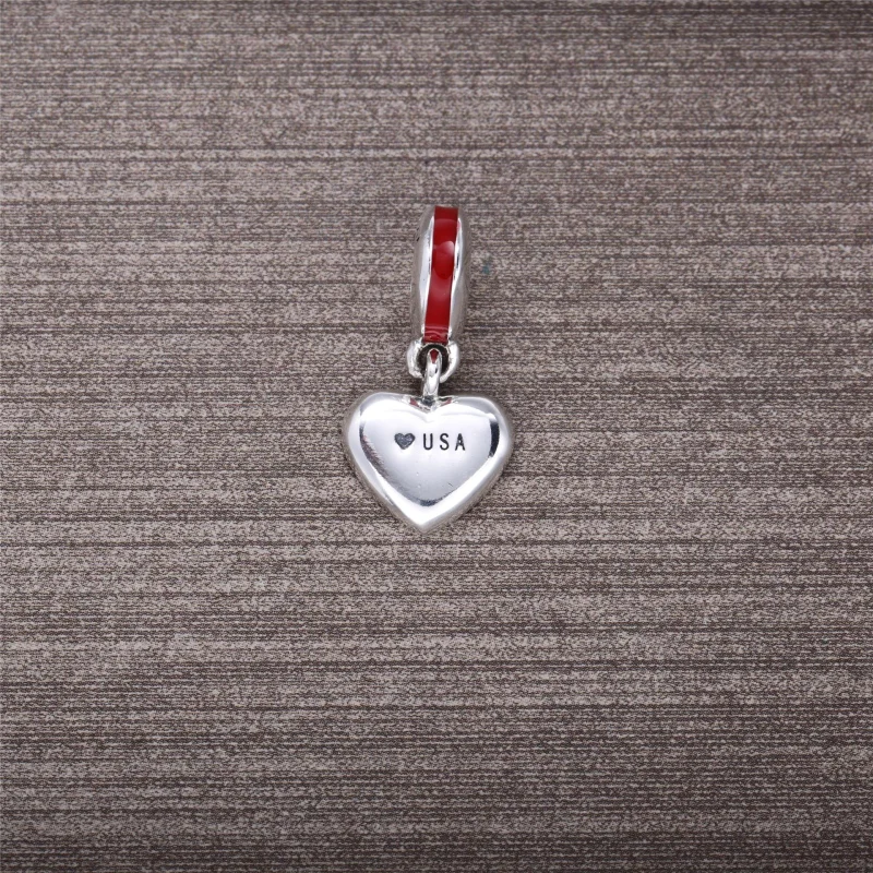 (image for) PANDORA U.S. Heart Flag Dangle Charm, Red, White Blue Enamel - 791548ENMX - View 3