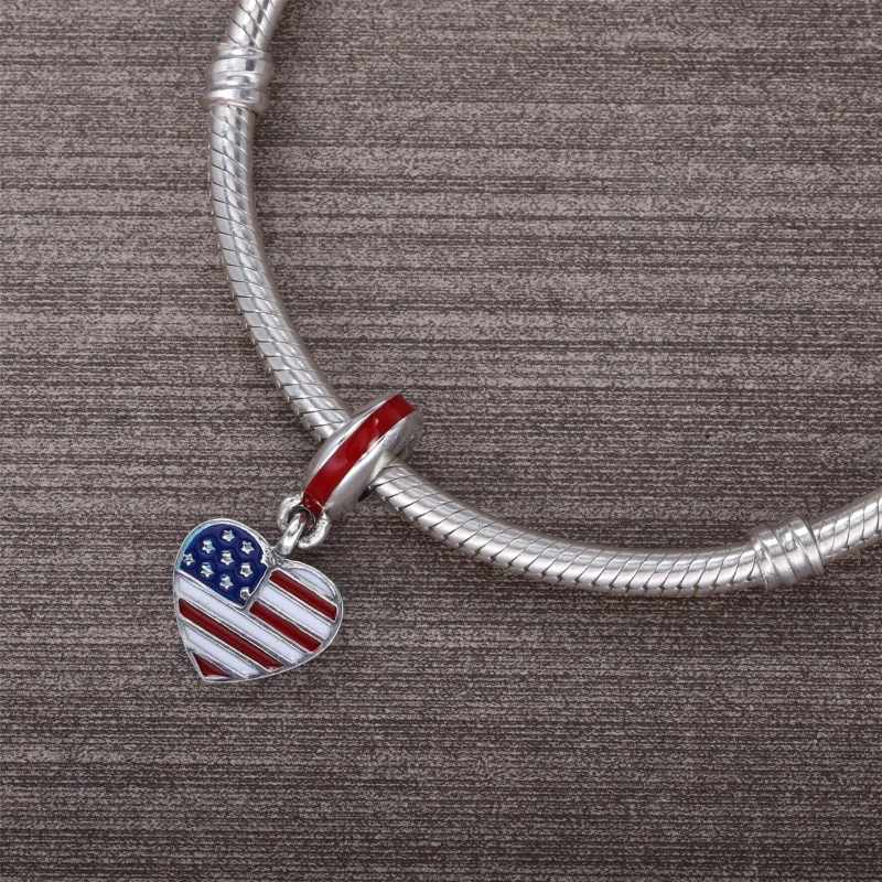 (image for) PANDORA U.S. Heart Flag Dangle Charm, Red, White Blue Enamel - 791548ENMX - View 4