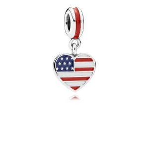 (image for) PANDORA U.S. Heart Flag Dangle Charm, Red, White Blue Enamel - 791548ENMX