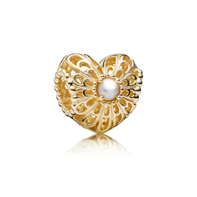 PANDORA Vintage Heart, White Pearl Charm - 750822P PANDORA Vintage Heart, White Pearl Charm - 750822P