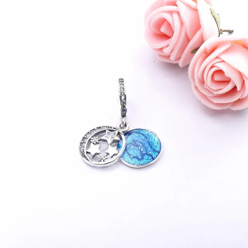 (image for) PANDORA Vintage Night Sky Dangle Charm, Shimmering Midnight Blue Enamel Clear CZ - View 2