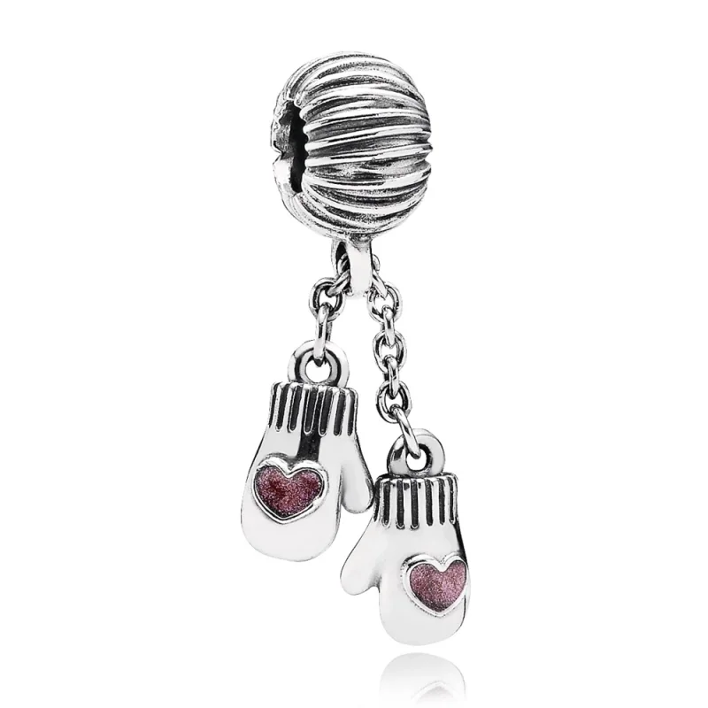 (image for) PANDORA Winter Mittens Dangle Charm, Pink Enamel - 791181EN46 - Product Image