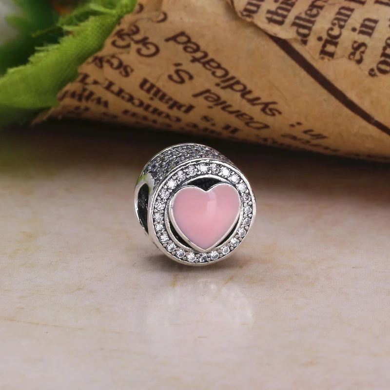 (image for) PANDORA Wonderful Love Charm, Soft Pink Enamel Clear CZ - 792034CZ - View 3