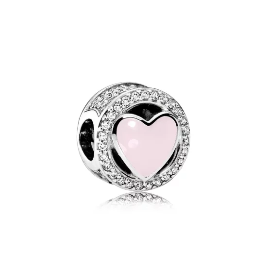 PANDORA Wonderful Love Charm, Soft Pink Enamel Clear CZ - 792034CZ