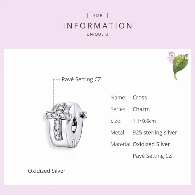 (image for) Pandora Style Silver Cross Clip - SCC1497 - View 7