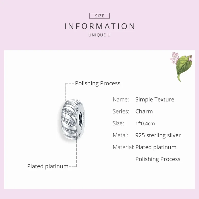 (image for) Pandora Style Silver Simple Texture Clip - BSC278 - View 7