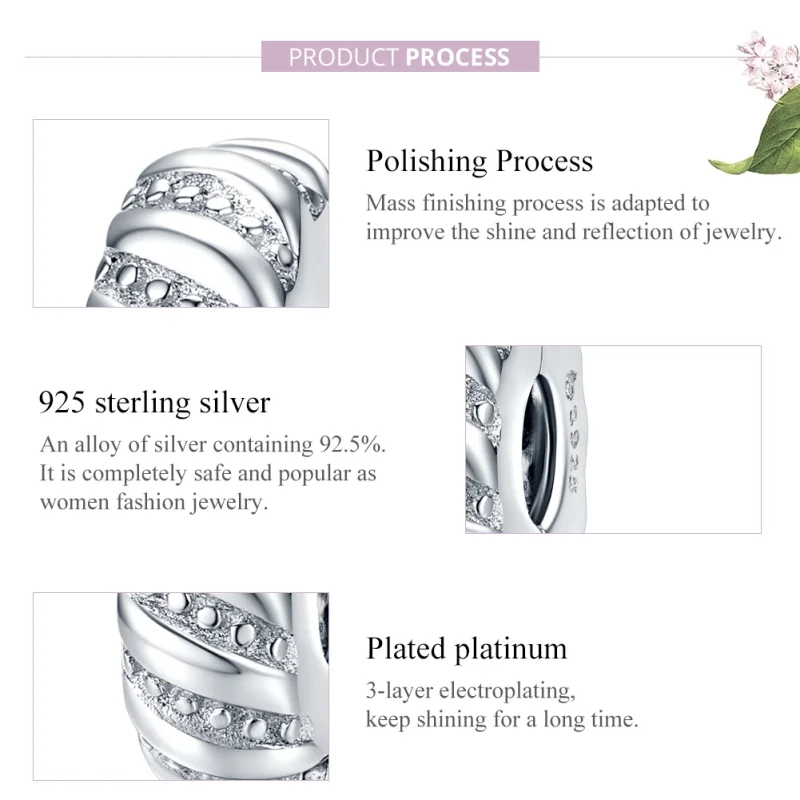 (image for) Pandora Style Silver Simple Texture Clip - BSC278 - View 8
