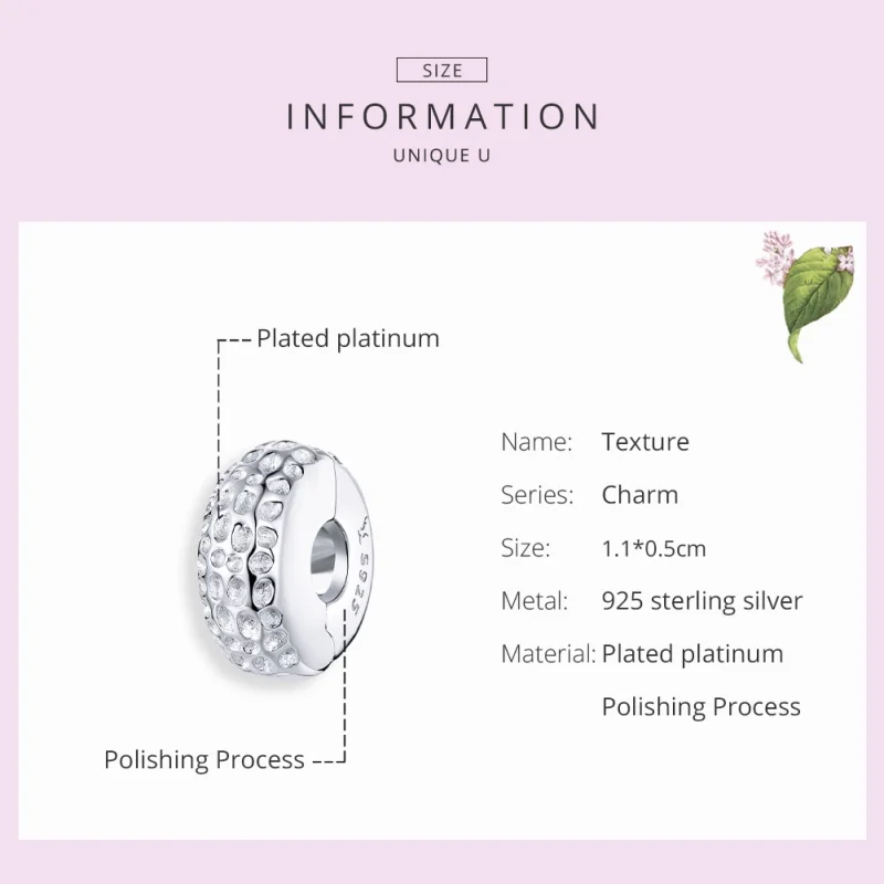 (image for) Pandora Style Silver Texture Clip - SCC1490 - View 7