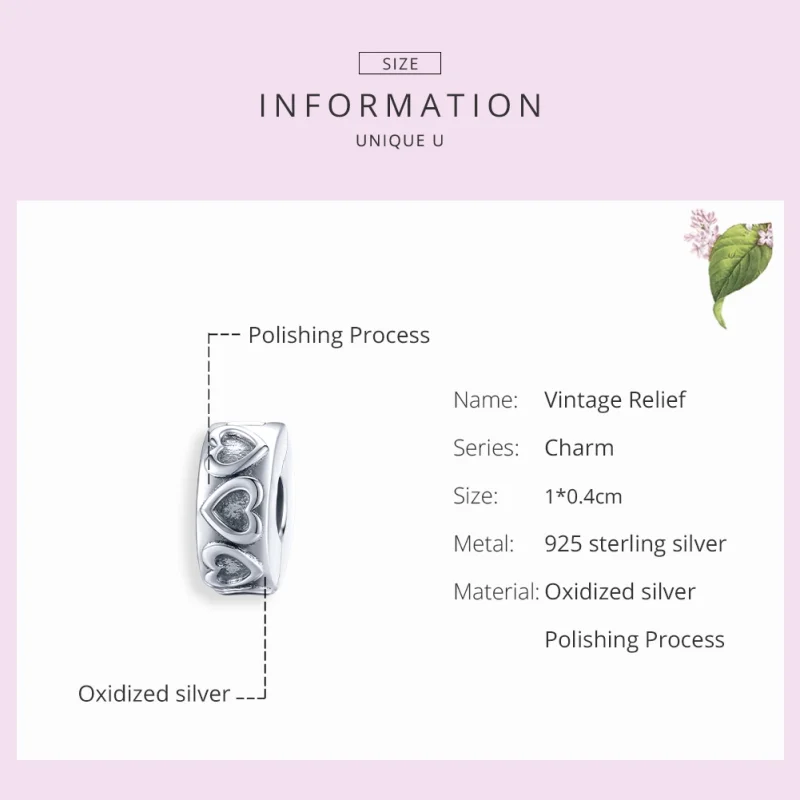 (image for) Pandora Style Silver Vintage Relief Clip - SCC1557 - View 7