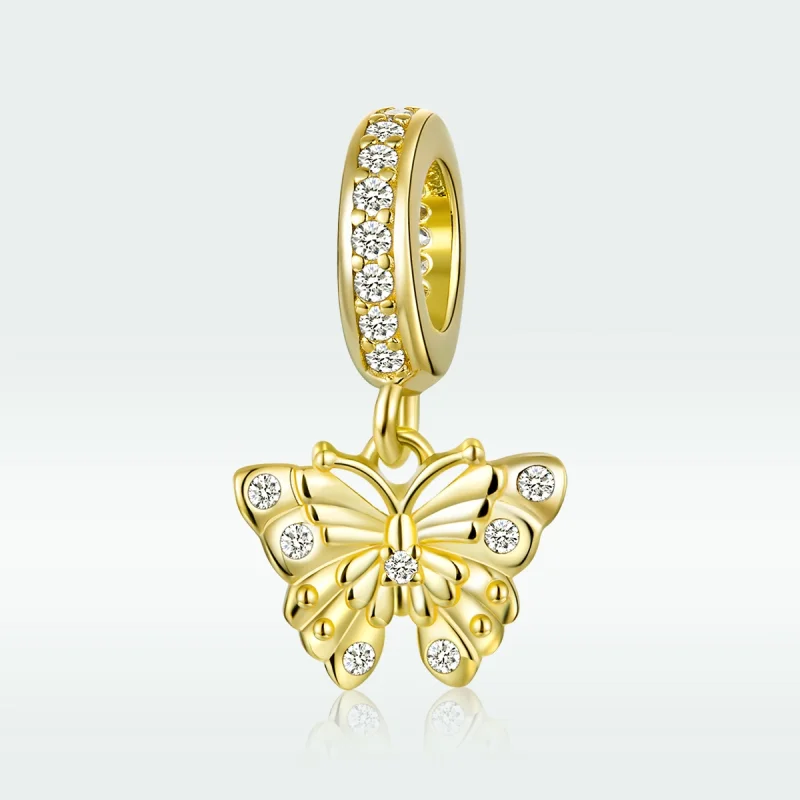 (image for) Pandora Style 18ct Gold Plated Golden Butterfly Dangle - BSC248 - View 5