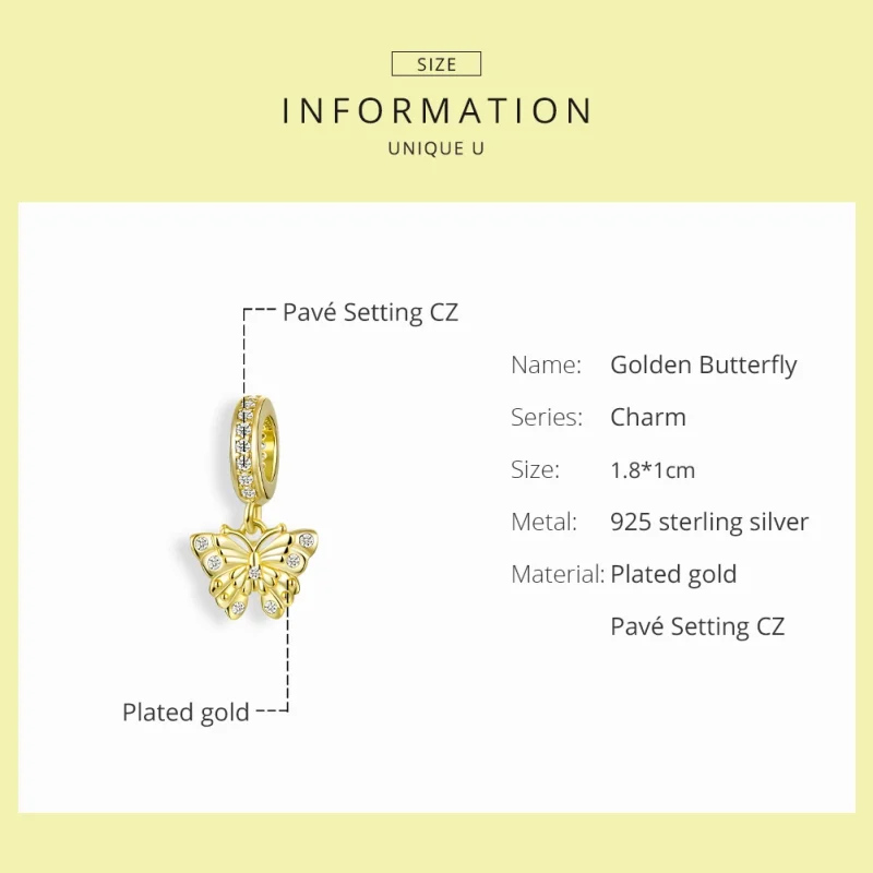 (image for) Pandora Style 18ct Gold Plated Golden Butterfly Dangle - BSC248 - View 6