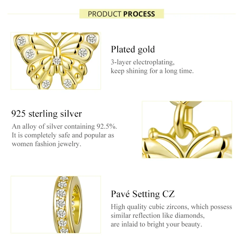 (image for) Pandora Style 18ct Gold Plated Golden Butterfly Dangle - BSC248 - View 7