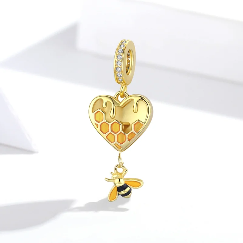 (image for) Pandora Style 18ct Gold Plated Love Honeycomb Dangle - SCC1714 - View 2