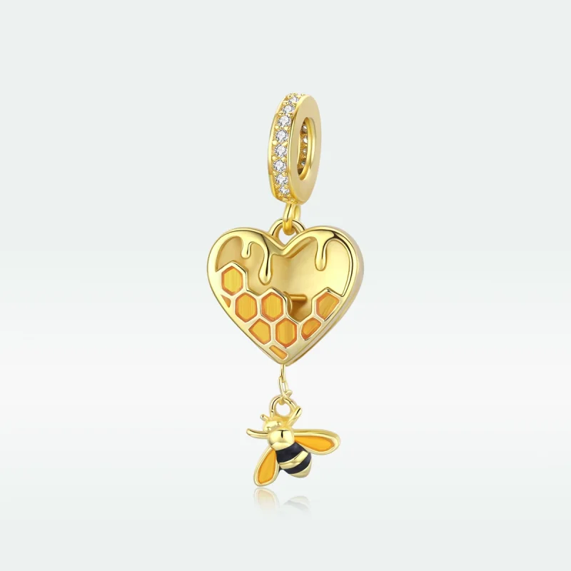 (image for) Pandora Style 18ct Gold Plated Love Honeycomb Dangle - SCC1714 - View 5