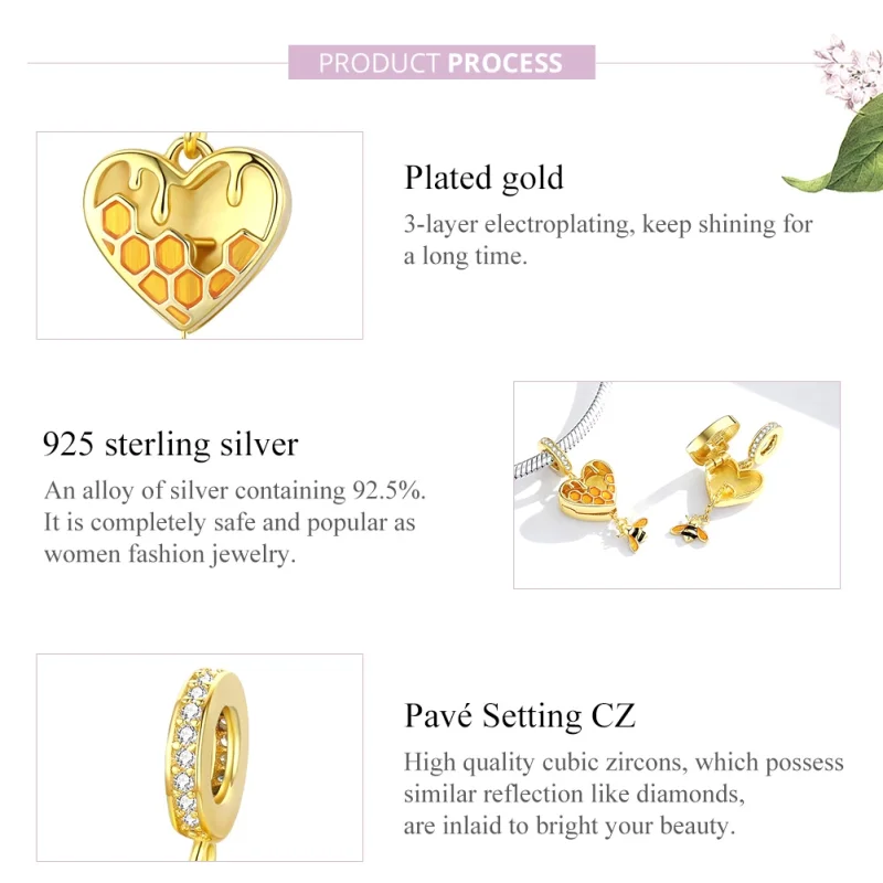(image for) Pandora Style 18ct Gold Plated Love Honeycomb Dangle - SCC1714 - View 7
