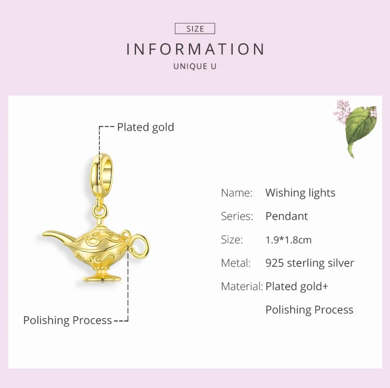 (image for) Pandora Style 18ct Gold Plated Magic Lamp Dangle - SCC1819 - View 7