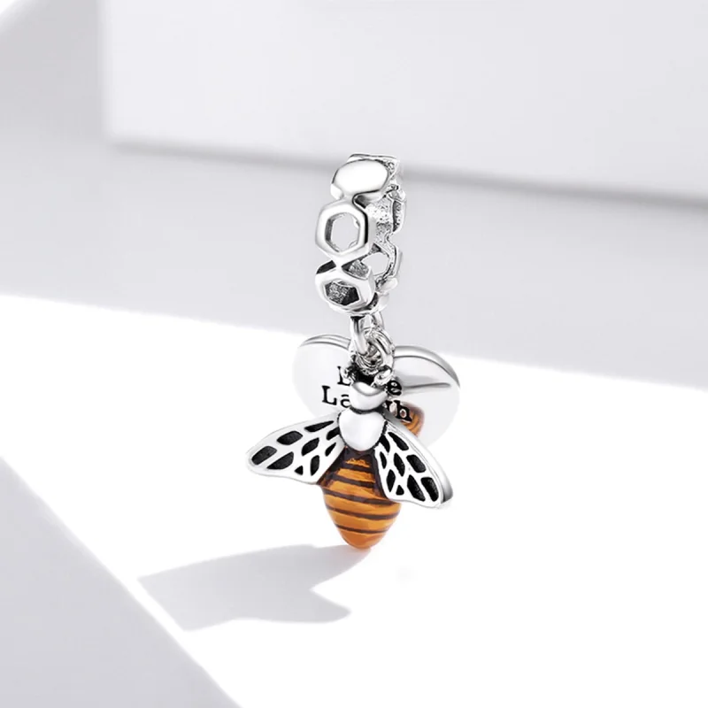 (image for) Pandora Style Bees and Hearts Dangle - BSC495 - View 2