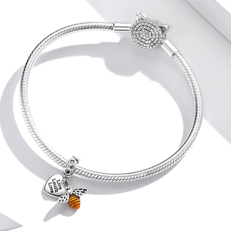 (image for) Pandora Style Bees and Hearts Dangle - BSC495 - View 3
