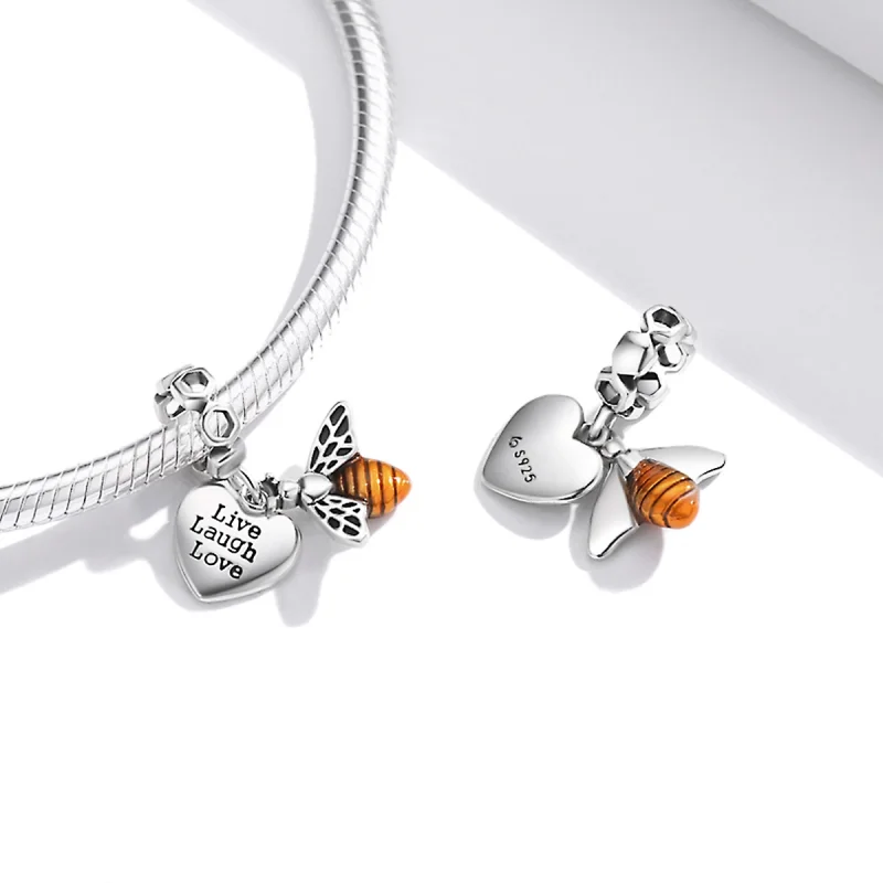 (image for) Pandora Style Bees and Hearts Dangle - BSC495 - View 4