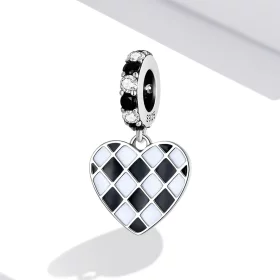 Pandora Style Black and White Grid Love Dangle - SCC2178 Pandora Style Black and White Grid Love Dangle - SCC2178