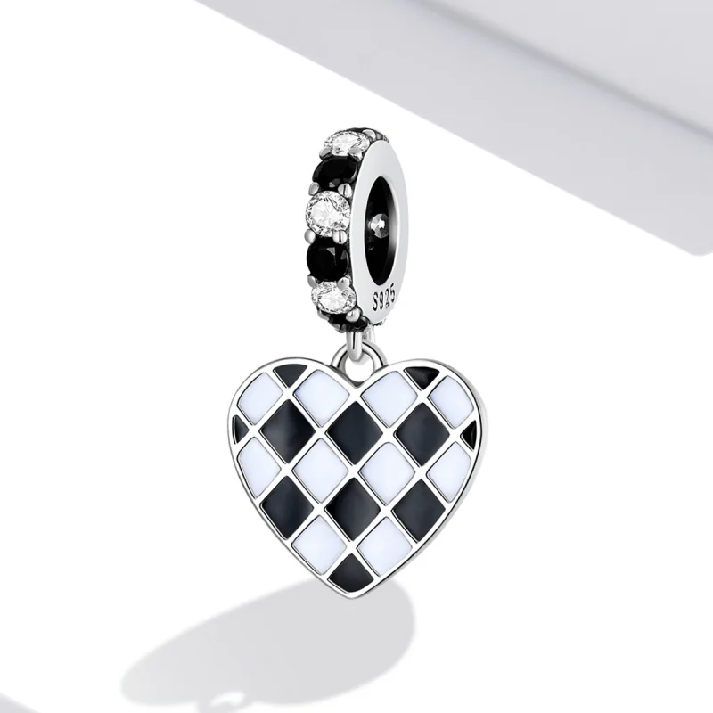(image for) Pandora Style Black and White Grid Love Dangle - SCC2178 - View 2