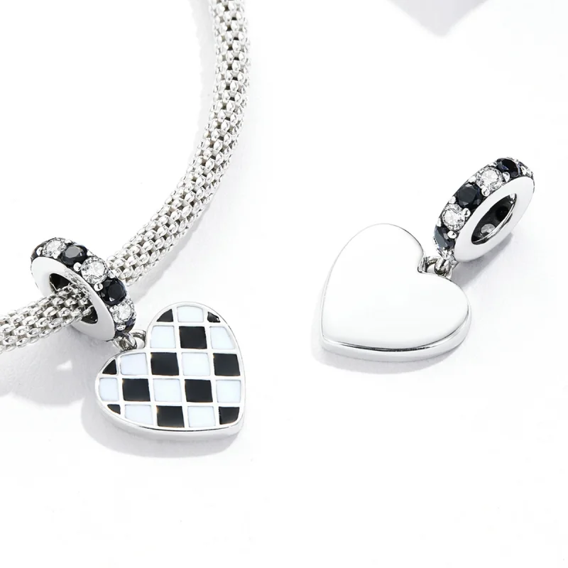(image for) Pandora Style Black and White Grid Love Dangle - SCC2178 - View 4