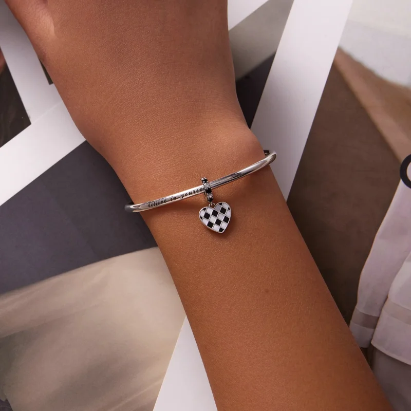 (image for) Pandora Style Black and White Grid Love Dangle - SCC2178 - View 5